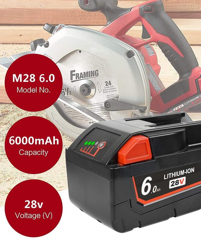28V 6000mAh Slide Pack Baterai Kompatibel dengan Milwaukee Cordless Power Tools Kompatibel Penggantian Milwaukee