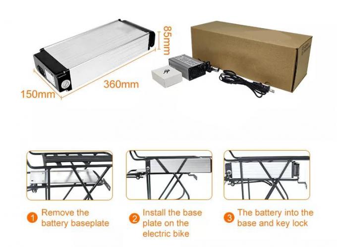 Siklus Panjang 48V 250W 500W Silver Rear Rack Baterai Ebike Terisi ulang Fiets Accufahrrad Akku Akku Fur Elektrofahrrader OEM/ODM Baterai Paket Lithium Baterai 0
